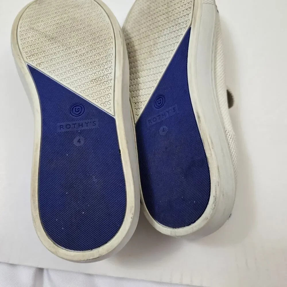 Rothy' The Kid Slip On Sneakers White Rainbow Stripe Knit Shoes 4 Youth Women's